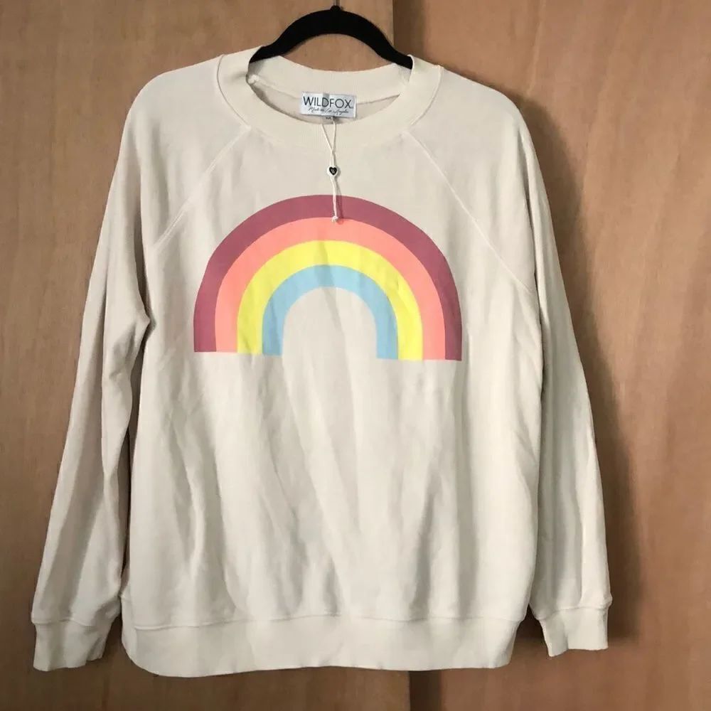 WILDFOX FREEDOM RAINBOW PULLOVER SWEATSHIRT MEDIUM NWOT